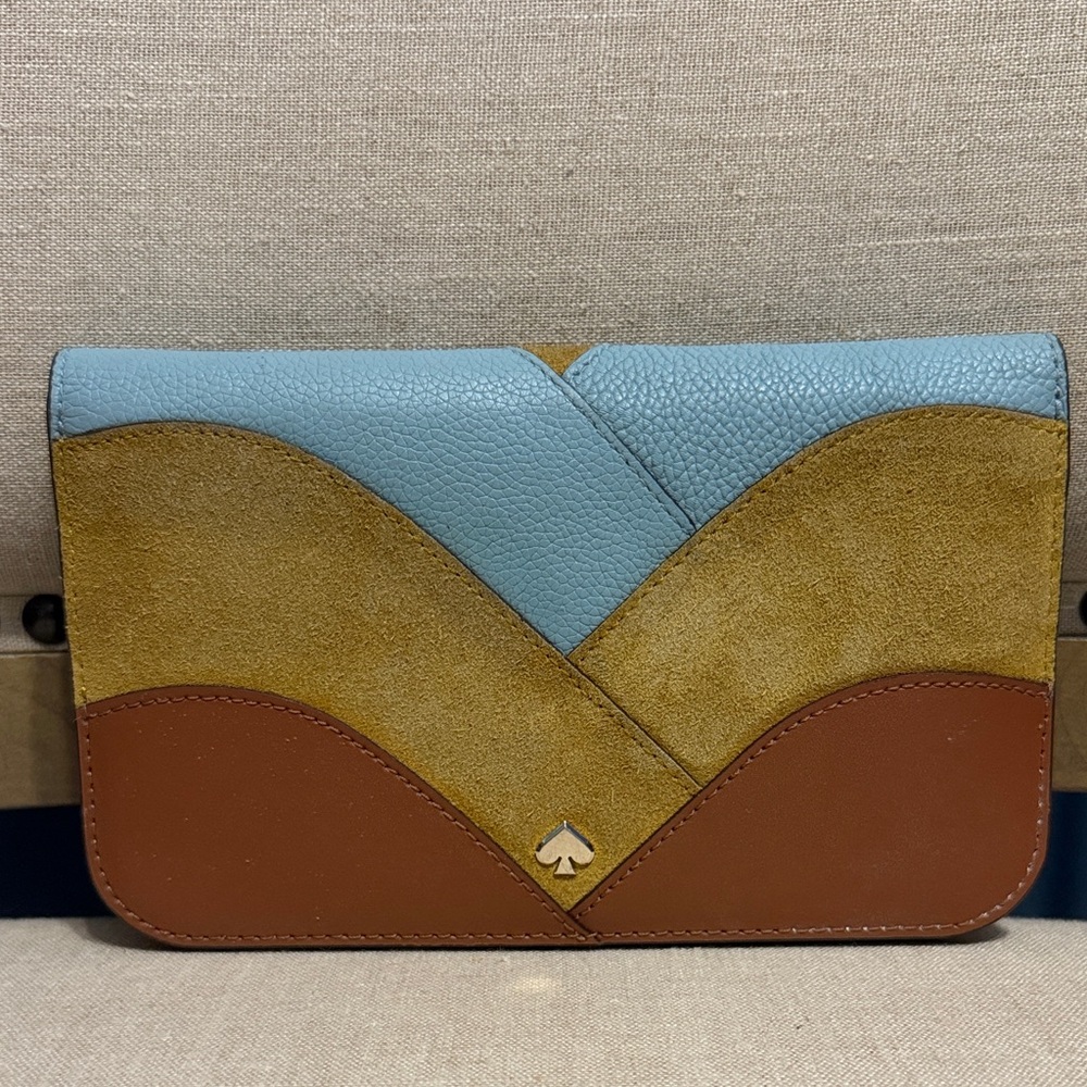 Kate Spade Blue, Tan, and Brown (patchwork) Medium Clutch